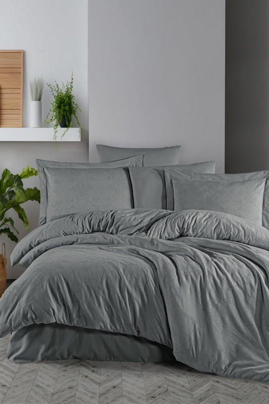 Premium Bedding Gri Çiçek Nevresim Takımı